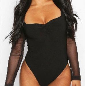 Boohoo Mesh Square Neck Bodysuit